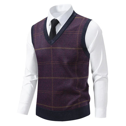 Men's V-neck Knitted Sweater Warm Autumn Winter Diamond Grid Twisted Flower Casual Fashion Versatile Knit Top