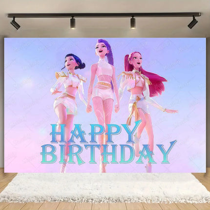 Kpop Theme Girl's Birthday Party Decoration Backdrop Pink Demons Kids Birthday Party Supplies Decor Banner Background Photo Prop