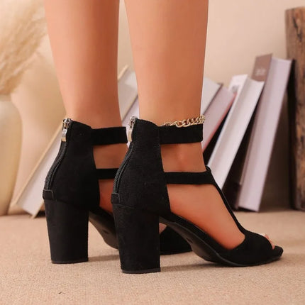 Women's High-Heeled Sandals Vintage Suede Casual Ankle Sandals Summer Open-toe Fish Mouth Sandals Summer Women's Roman Sandalias