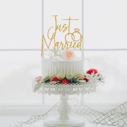 Just Married Cake Topper, Wedding, Marriage, Engagement Party Decoration Supplies, Just Engaged, Bride Groom