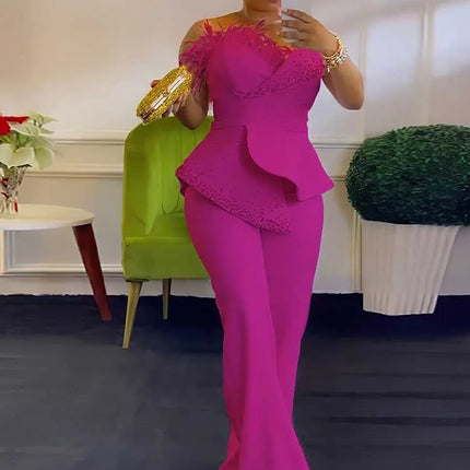 High Waist Strapless Jumpsuit Rivet Collar Lady Evening and Party Tube Top Jumpsuit for Women Elegant Sexy Birthday Jumpsuit