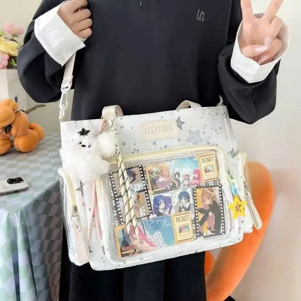 New Y2K Cute Japanese Ita Shoulder Bag Lolita Girls Transparent Tote Bag Large Capacity Crossbody Casual Bag DIY Display Handbag