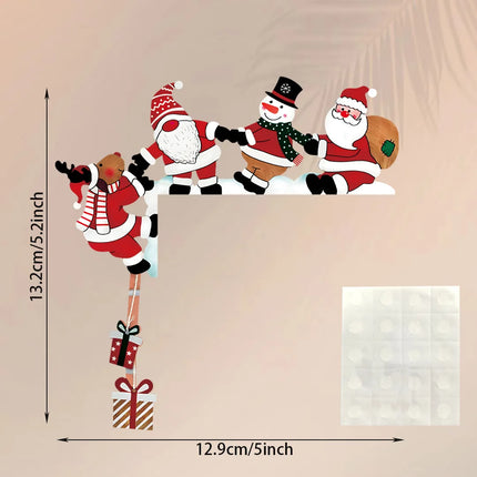 2026 Wooden Christmas Door Corner Decor, Santa Snowman Reindeer Cartoon Hanging Pendant, Xmas Door Frame Ornament for Party Home