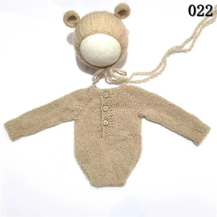 Newborn Photography Props Mohair Bodysuit Jumpsuit +Teddy Bear Clothing Accessories