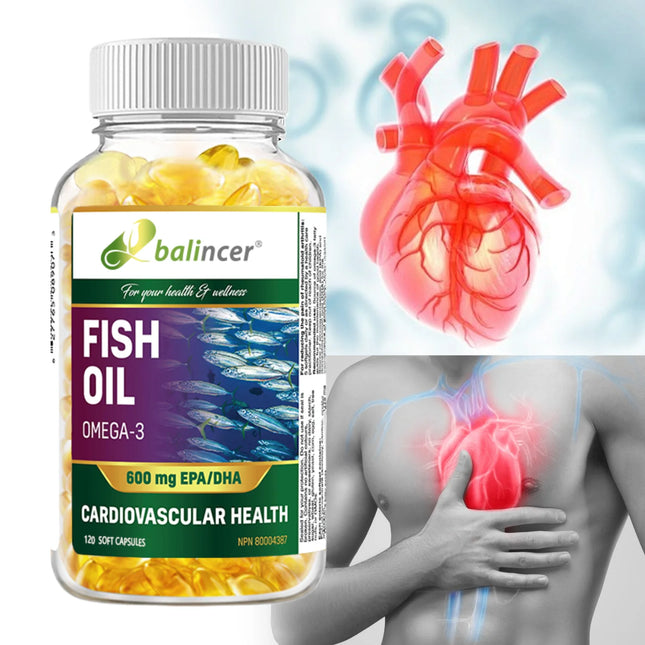 630mg Wild Caught Omega 3 Fish Oil Softgels, Rich EPA & DHA Daily Nutrient Supplement, Brain Eye Joint Skin & Immune Support