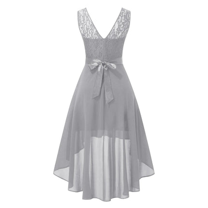 Female Dress Lace Dress Bow Belt Irregular Length  Wedding Guest Sleeveless Bridesmaid Cocktail Party Womens Dresses