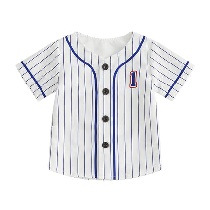 Baby Clothing Boy 1st Birthday Outfit Letter Stripe Button up Short Sleeve Baseball Jersey for Toddler Baby Summer Clothes