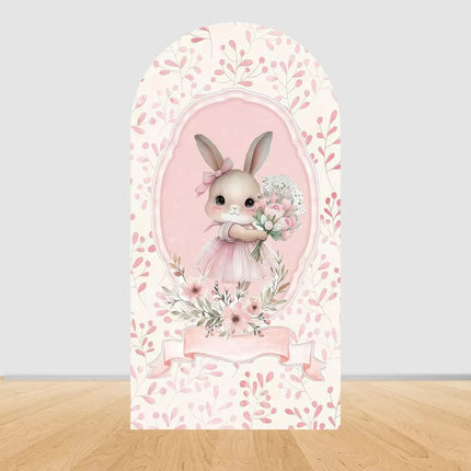 Pink bow cute rabbit arch background baby shower baby first birthday party layout background double-sidedprinting stretch fabric