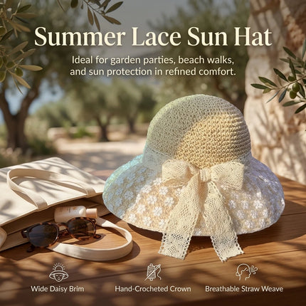 2026 New French Style Feminine Lace Straw Bucket Hat Summer Women Outings Sun Protection Hat Beach Vacations Seaside Hats