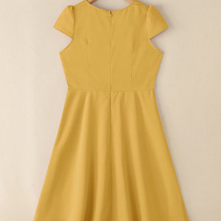 ZANZEA 2025 Summer Sundress Women O-Neck Waisted Dresses Elegant Short Sleeve Pleated Work Vestidos Solid Party Knee-Length Robe