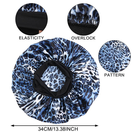Leopard Print Satin Bonnet Sleeping Cap Shower Edge Wrap Cover Nightcap For Women Long Hair