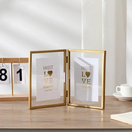 1 Foldable metal duplex photo frame gold black acrylic transparent photo frame room photo decoration frame, home decoration