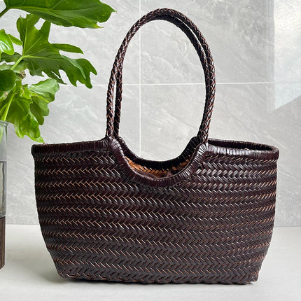 Handbags Women's Genuine Leather Shoulder Bag Weaving Casual Shopping Bag Vintage Big Tote Purse Cowhide Cross Hand Bags Lady