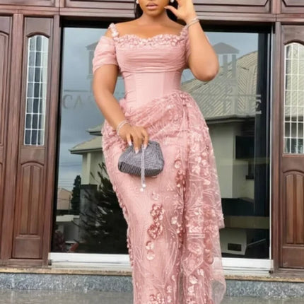 Fabulous Brown Lace Evening Dresses African Traditional Wedding Bride Dress Luxury Beads Lace Birthday Dress Asoebi Costomized