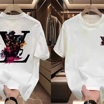 Trendy brand Korean Wave high-end fashionable men's and women's short-sleeved T-shirts, round-neck printed, half-sleeved casual