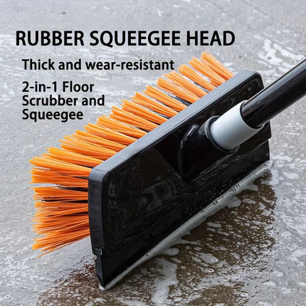 Heavy-Duty Outdoor Floor Cleaning Brush with Squeegee System & Stiff Bristles - Stainless Steel/Plastic, Ideal for Yards, Patios, Driveways, Concrete & Hard Surfaces, Commercial-Grade Broom