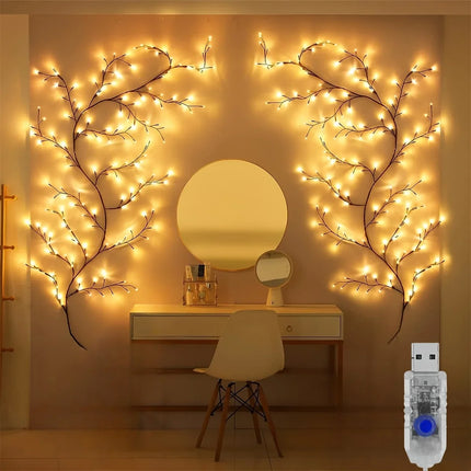 LED Bendable Willow Vine Lights, 8Moeds Rattan Tree Decorative Light, Night Light, For Wall Bedroom Indoor Outdoor Christmas