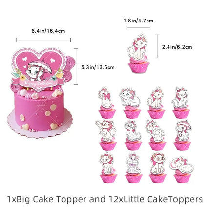 Marie Cat Balloons The Aristocats Party Decoration Cartoon Princess Happy Birthday Banner Tableware Pet Cake Topper Background
