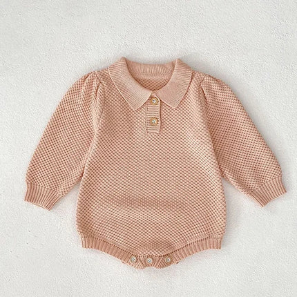 2025 New Autumn 0-24M Children Clothes Newborn Baby Girls Knitted Bodysuits Long Sleeves Lace Splice Korean Style Climbing Suit