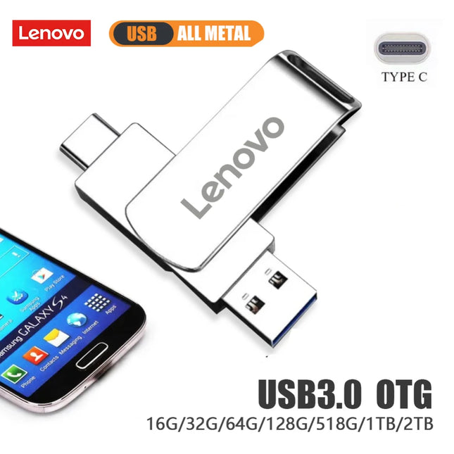 Lenovo High-Speed Type-C 2-in-1 USB Flash Drive OTG Pen Drive Memory Stick Pendrive 512GB 128GB 256GB for Phone PC Network Card