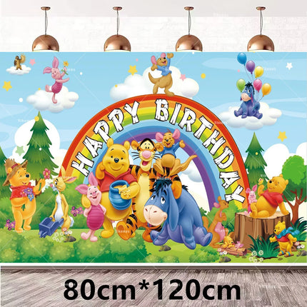 Winnie The Pooh Balloons Happy Birthday Banner Decoration Yellow Bear Party Supplies Backdrop Cake Topper Disposable Tableware