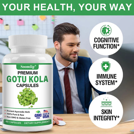 Gotu Kola Capsules 1300mg - Ginkgo Biloba, Brain Health, Memory & Focus, Calm Nerves, Skin & Circulation Support, Non-GMO
