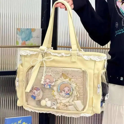 New Y2K Cute Japanese Ita Shoulder Bag Lolita Girls Transparent Tote Bag Large Capacity Crossbody Casual Bag DIY Display Handbag