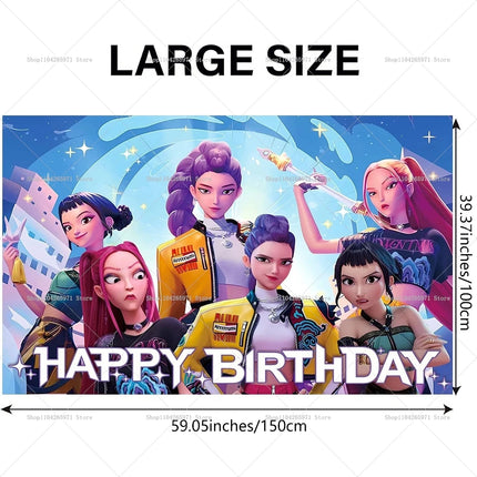 Hot KPop Demon Hunters Backdrop Door Banner Kids Adult Birthday Party Decorations Baby Shower Photo Booth Background Props