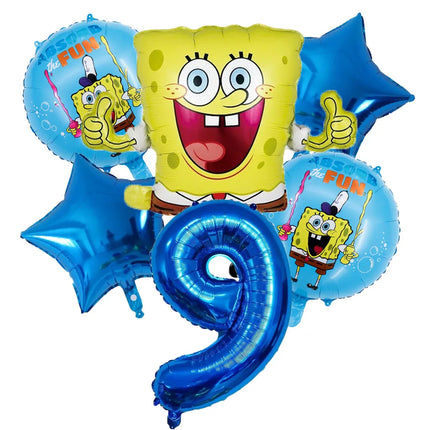 6Pcs SpongeBob Patrick Star Balloon set Birthday Party Golde Blue Numbers Balloons Boys Girls Baby Shower Party Supplies Gifts