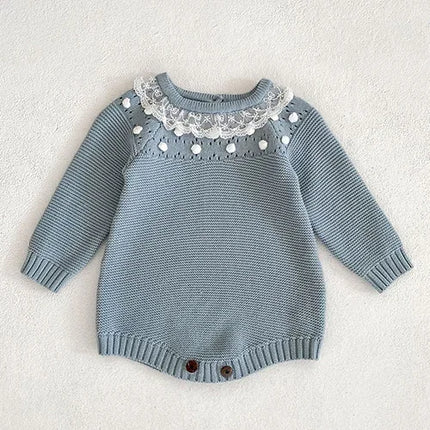 New Infant Baby Girls Knitted Jumpsuit Autumn Winter Children Knitted Clothes Long Sleeve Sweet Flower Rompers