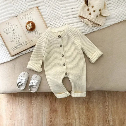 Baby Jumpsuit 2026 Autumn and Winter New Solid Color Baby Boy's Knitting Climbing Clothes