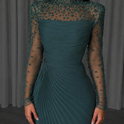 SESSRYMNIR Women'S Formal Evening Gowns Customize Scoop Neck Beading Luxury Evening Dresses Long Sleeves Straight Floor-Length