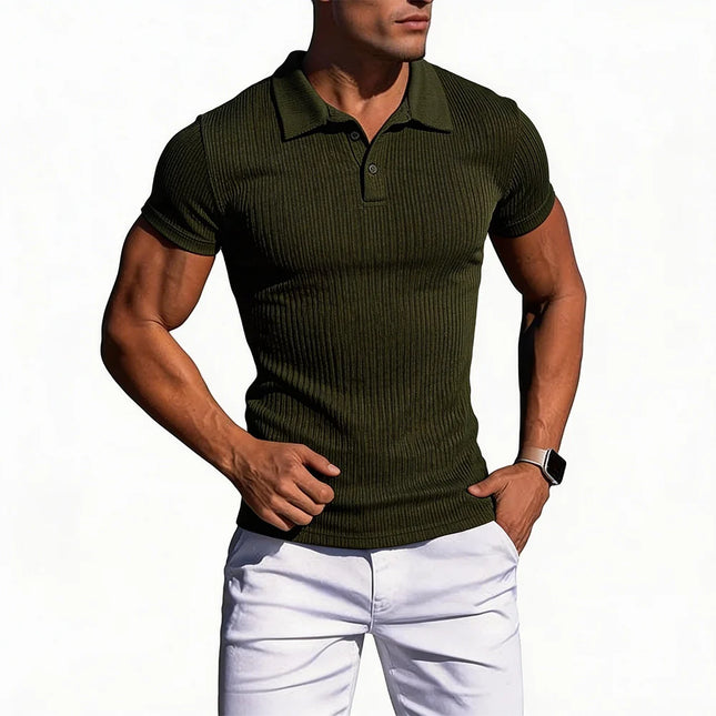 Summer Men's Slim Fit Polo Shirts Short Sleeve Stretch T-Shirts Retro Lapel Striped Knitwear Casual Stylish Golf Workout Tee 5XL