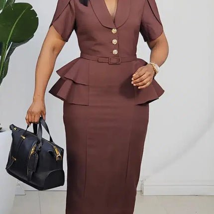 Mlaiscsr Women's Peplum Blazer Pencil Dress Short Sleeve Notched Lapel Bodycon Midi Work Dresses African Formal Business Office