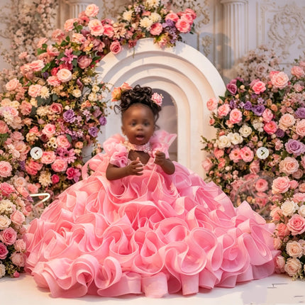 Customized Pink Ruffled Flower Girl Dress Puffy Organza Ball Gown Toddler Pageant Dress Kids Birthday Party Princess Dress