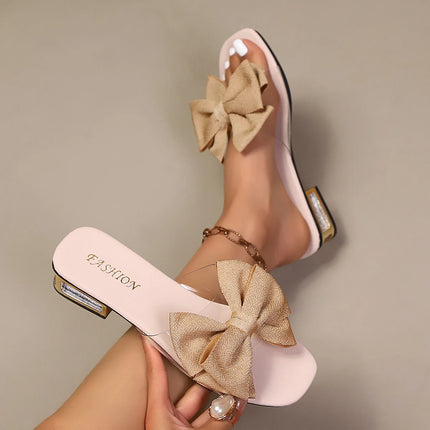 Women Sandals Elegant Solid Color Bow Strap Slippers Luxury Shoes Fashion High Heel Shoes for Women Crystal Heel Sandals Women