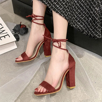 New High Heeled Sandals Women Large Size 34-43 Fashion Summers Shoes Open-toe Ankle Buckle Solid Heels Sandals Casual Sandalias