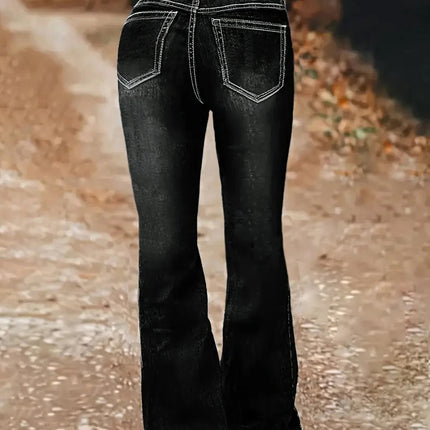 1253 [Printed Pants - Not Denim Fabric] Floral Print Flare Pants - Non-Denim Fabric, Women's Trousers,