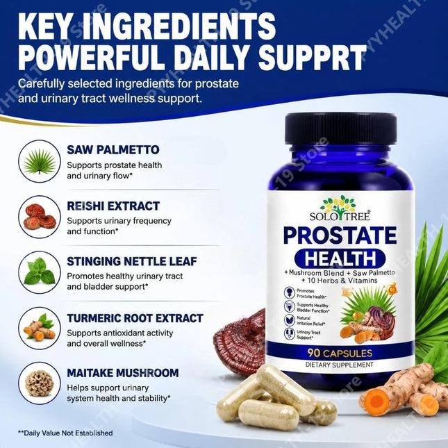 SOLO TREE Prostate Health Capsules Saw Palmetto Reishi Nettle Turmeric For Urinary Bladder Wellness & Flow Support Men 90 Count