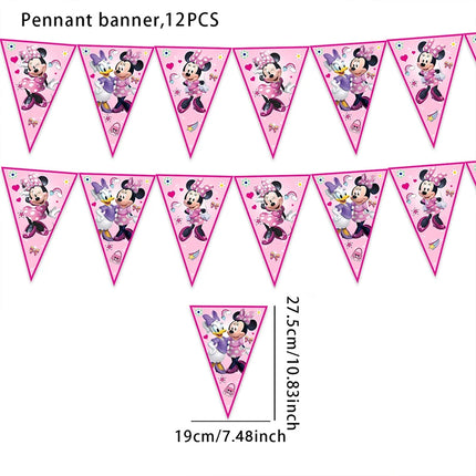 Minnie Birthday Party Decoration Banner Candy Boxes Keychain Minnie Donald Duck Triangle Pennant Flag Streamer Favor Bags Gifts