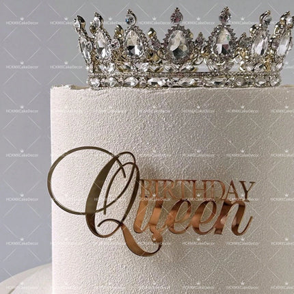 3pcs Birthday Princess Queen Acrylic Cake Topper Gold Silver Mirror Cake Insert Happy Birthday Cake Decoration for Women
