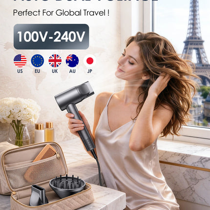 Dual Voltage Travel Hair Dryer, 170,000 RPM High-Speed Blow Dryer for Fast Drying,500M Ionic Hairdryer with Diffuser for Women & Men,Thermo-Control & Lightweight,Quiet,European International 100-240V