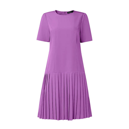 ZANZEA Women 2026 Summer Dress Elegant Pleated Dresses Stylish Office Work Midi Sundress Short Sleeve Knee Length Robe Vestidos