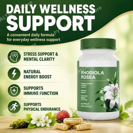 Rhodiola Rosea Capsules for Stress Support, Mental Clarity and Focus, Natural Energy Boost, Immune Function Support 60 Capsules