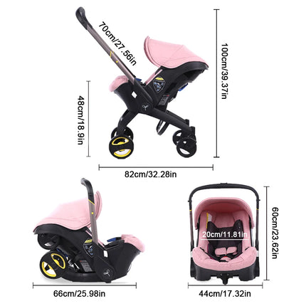 3‑in‑1 Lightweight Foldable Baby Stroller Travel System, Reversible Push Seat Convertible to Bassinet & Carrycot Pram, Portable Newborn Pushchair with Sun Canopy Multi‑Function Baby Carriage