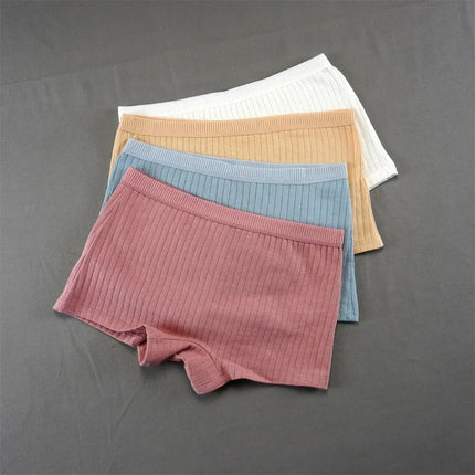 10PCS Women Boxers Underwear Ribbed Cotton Panties Sports Ladies Boyshorts Female Solid Color Cozy Lingerie Intimate