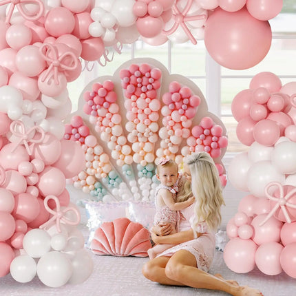 128-Piece Pink Balloon Arch Kit: Includes 18-inch pink and white balloons and bow-shaped balloons; a DIY decoration set perfect for birthday parties, Valentine's Day, graduations, pre-wedding parties, and photo backdrops.