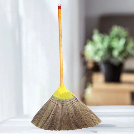 Handmade Thai-style natural broom - Extra-long heavy-duty cleaning broom, non-hair-sticking, suitable for home, event, and cultural decoration - Sturdy Asian grass and wood structure, soft cleaning tool