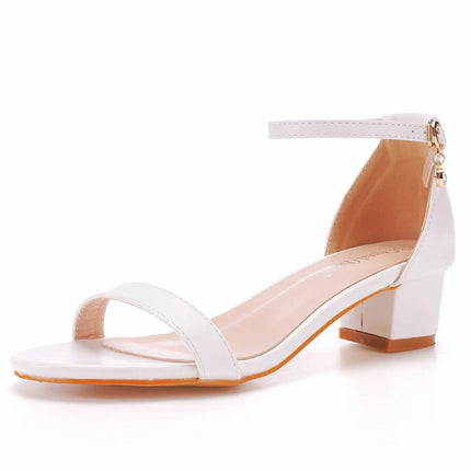 New Autumn Women Pumps Sandals Fashion Leather Open Toe Peep Toe Wedding PU 7CM Square Heels Sweet Shoes for Women Zapatos Mujer