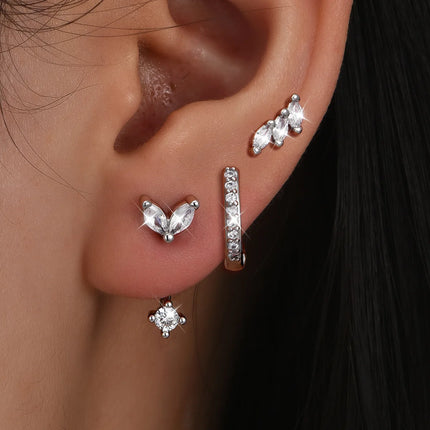 Luxury Huggie Stud Earrings Set, Marquise CZ Leaf Drop Dangle Stud Hoops Earrings, 3 Pair Jewelry